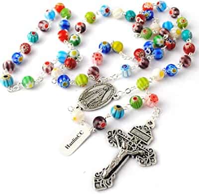 Words to catholic rosary hanlincc 8mm multicolor murano crystal glass beads rosary necklace