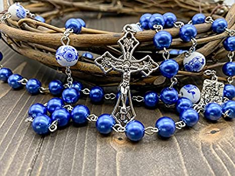 Words to catholic rosary nazareth store blue pearl beads rosary